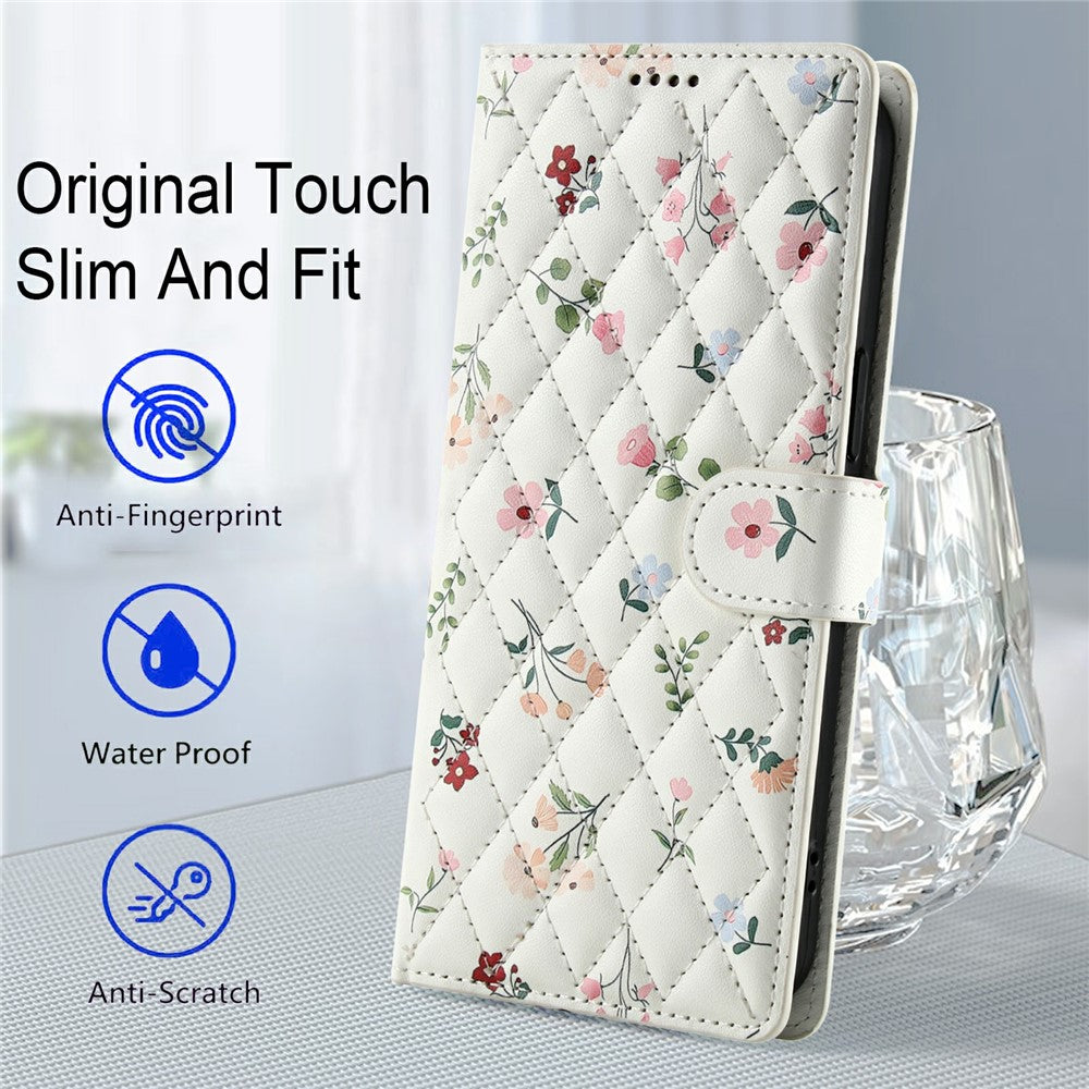 Wallet Case for Honor X9c 5G / Magic7 Lite 5G / X60 Pro 5G Rhombic Floral Design Leather Flip Phone Cover with Strap