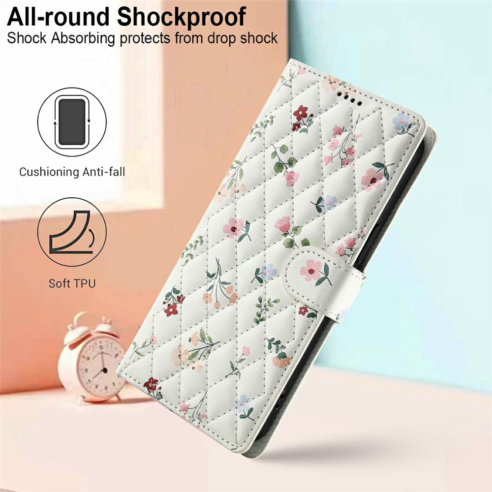 Wallet Case for Honor X9c 5G / Magic7 Lite 5G / X60 Pro 5G Rhombic Floral Design Leather Flip Phone Cover with Strap