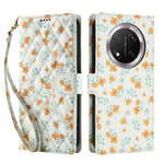 Wallet Case for Honor X9c 5G / Magic7 Lite 5G / X60 Pro 5G Rhombic Floral Design Leather Flip Phone Cover with Strap