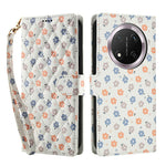 Wallet Case for Honor X9c 5G / Magic7 Lite 5G / X60 Pro 5G Rhombic Floral Design Leather Flip Phone Cover with Strap