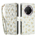 Wallet Case for Honor X9c 5G / Magic7 Lite 5G / X60 Pro 5G Rhombic Floral Design Leather Flip Phone Cover with Strap
