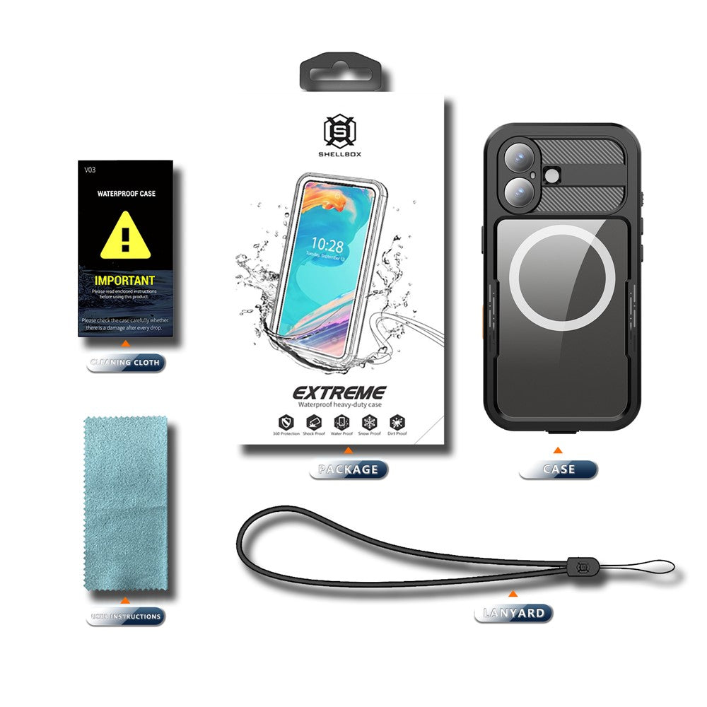 SHELLBOX för iPhone 17 IP68 vattentätt skal kompatibelt med MagSafe genomskinligt mobilfodral