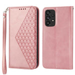Til Samsung Galaxy A73 5G Kalvetekstur PU Læder Pungcover Præget Rombe Mønster Magnetisk Auto-absorberet Telefon Standcover med Rem