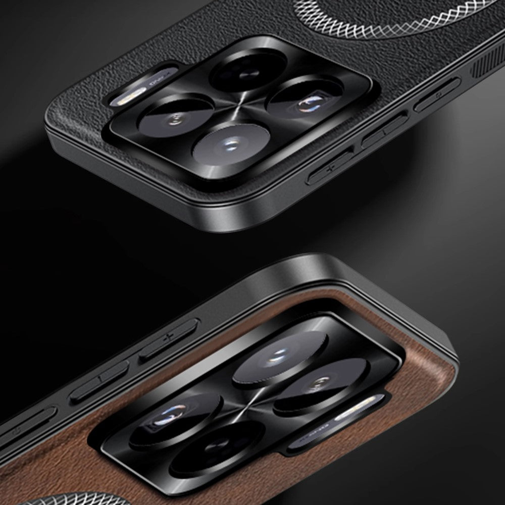For Xiaomi 15S Pro Magnetic Case PU TPU PC Phone Back Cover with Metal Lens Frame