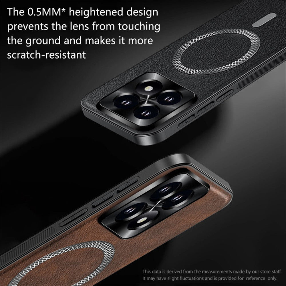 Magnetisk cover til Xiaomi 14T Pro, PU TPU PC-mobilbagside med metallisk objektivramme