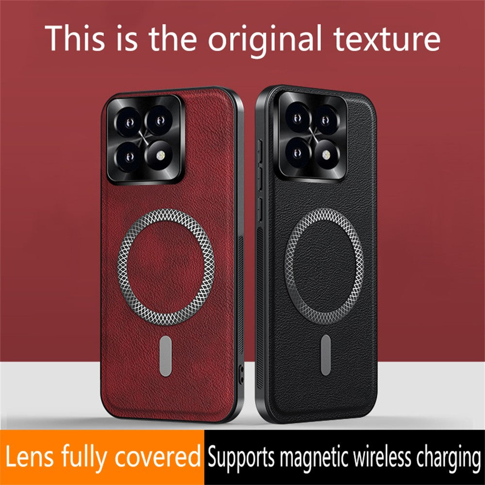 Magnetisk cover til Xiaomi 14T Pro, PU TPU PC-mobilbagside med metallisk objektivramme