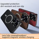 Magnetisk cover til Xiaomi 14T Pro, PU TPU PC-mobilbagside med metallisk objektivramme
