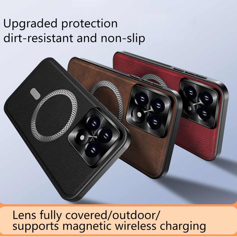 Magnetisk cover til Xiaomi 14T Pro, PU TPU PC-mobilbagside med metallisk objektivramme