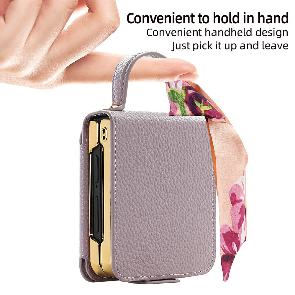 Til Samsung Galaxy Z Flip7 5G etui PU-læder + PC-håndtaske telefoncover med spejl