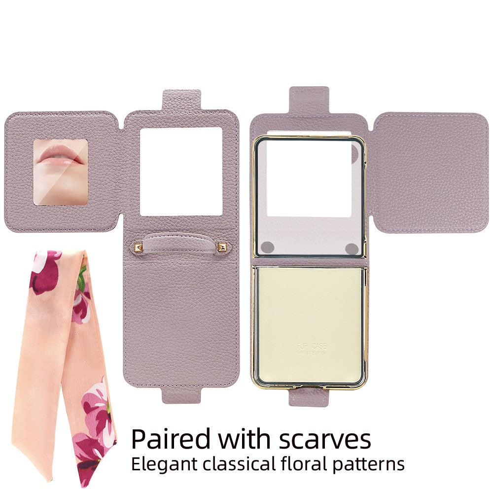 Til Samsung Galaxy Z Flip7 5G etui PU-læder + PC-håndtaske telefoncover med spejl
