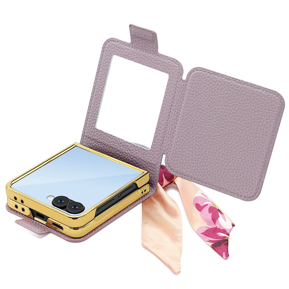 Til Samsung Galaxy Z Flip7 5G etui PU-læder + PC-håndtaske telefoncover med spejl