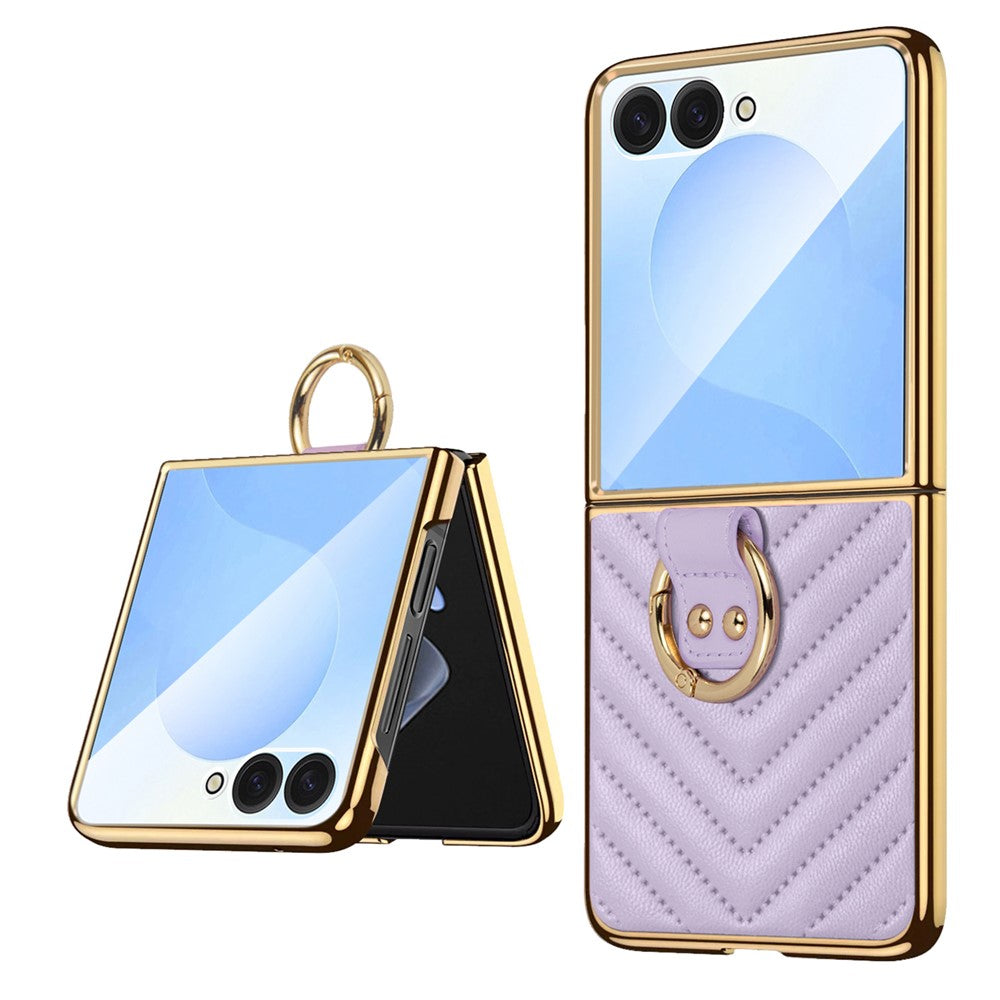 For Samsung Galaxy Z Flip7 5G Case V-Shape Pattern Kickstand PC Phone Cover