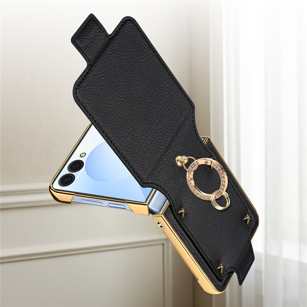 Til Samsung Galaxy Z Flip7 5G Etui PU + PC Beskyttende Telefoncover med Fingerholder