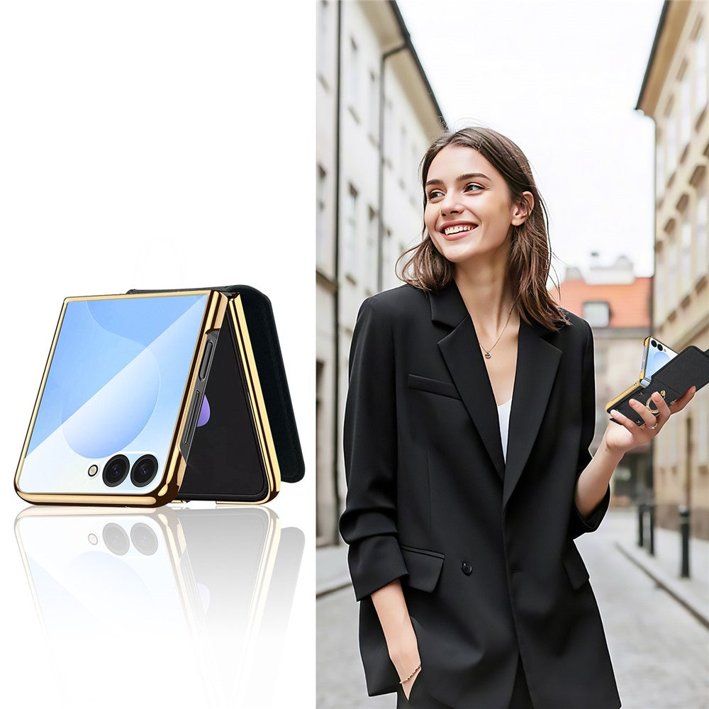 Til Samsung Galaxy Z Flip7 5G Etui PU + PC Beskyttende Telefoncover med Fingerholder
