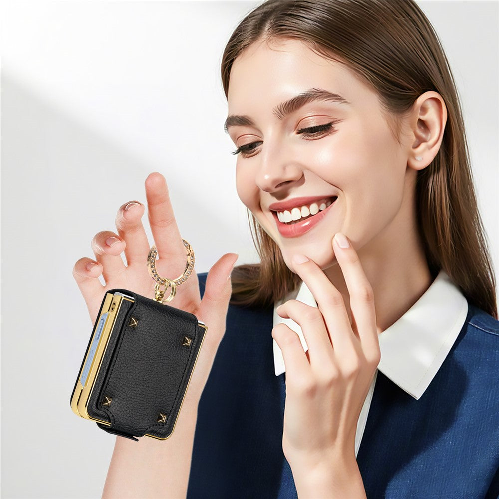 Til Samsung Galaxy Z Flip7 5G Etui PU + PC Beskyttende Telefoncover med Fingerholder