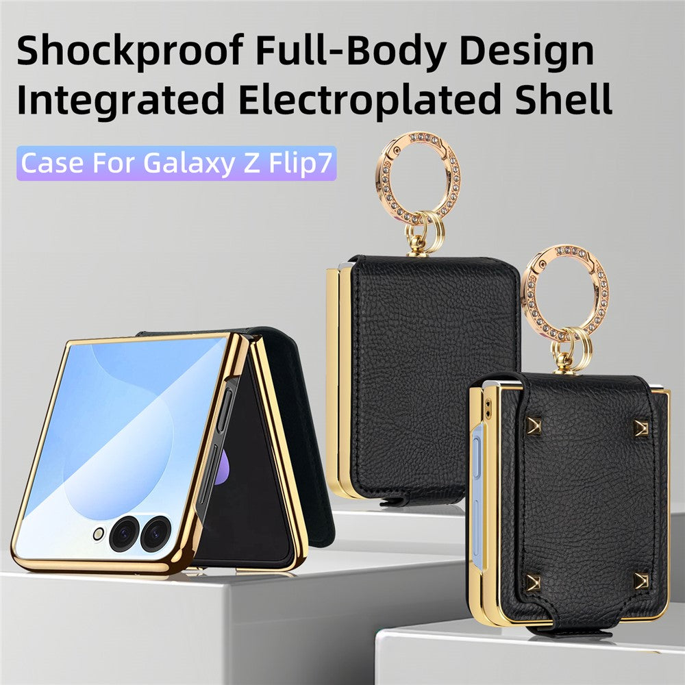 Til Samsung Galaxy Z Flip7 5G Etui PU + PC Beskyttende Telefoncover med Fingerholder