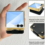 Til Samsung Galaxy Z Flip7 5G Etui PU + PC Beskyttende Telefoncover med Fingerholder