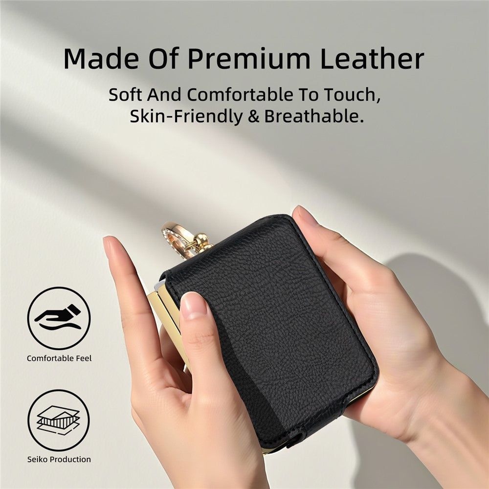 Til Samsung Galaxy Z Flip7 5G Etui PU + PC Beskyttende Telefoncover med Fingerholder
