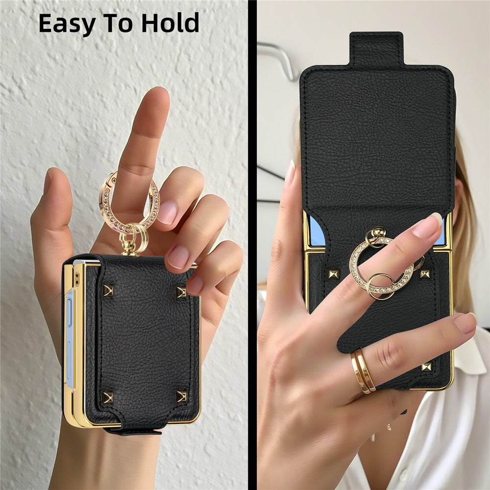 Til Samsung Galaxy Z Flip7 5G Etui PU + PC Beskyttende Telefoncover med Fingerholder