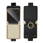Til Samsung Galaxy Z Flip7 5G Etui PU + PC Beskyttende Telefoncover med Fingerholder