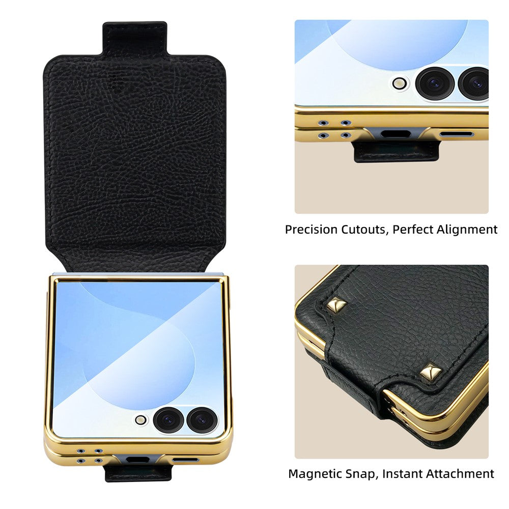 Til Samsung Galaxy Z Flip7 5G Etui PU + PC Beskyttende Telefoncover med Fingerholder