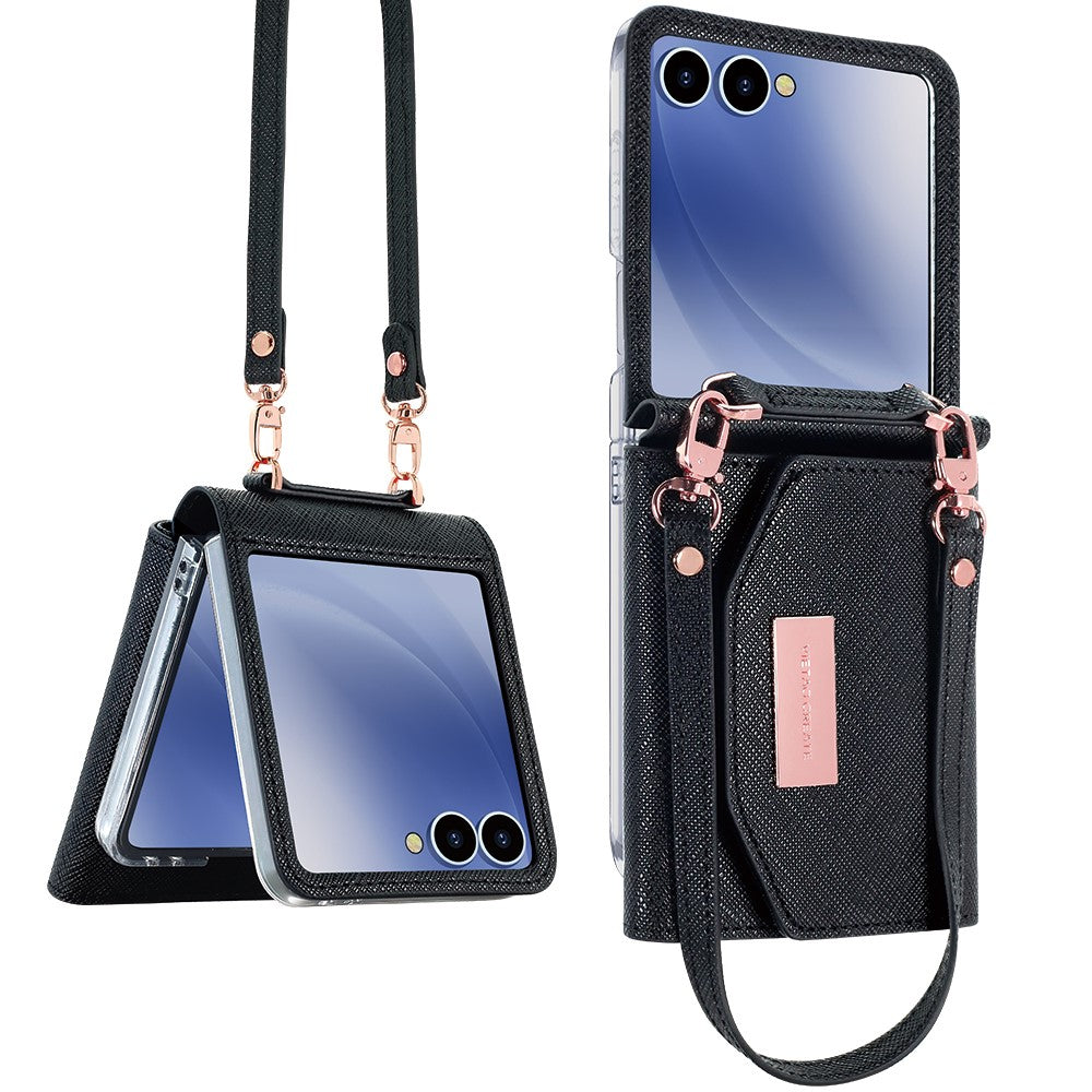 Til Samsung Galaxy Z Flip7 5G Pung-Etui PU + PC Stødsikkert Telefoncover med Håndrem