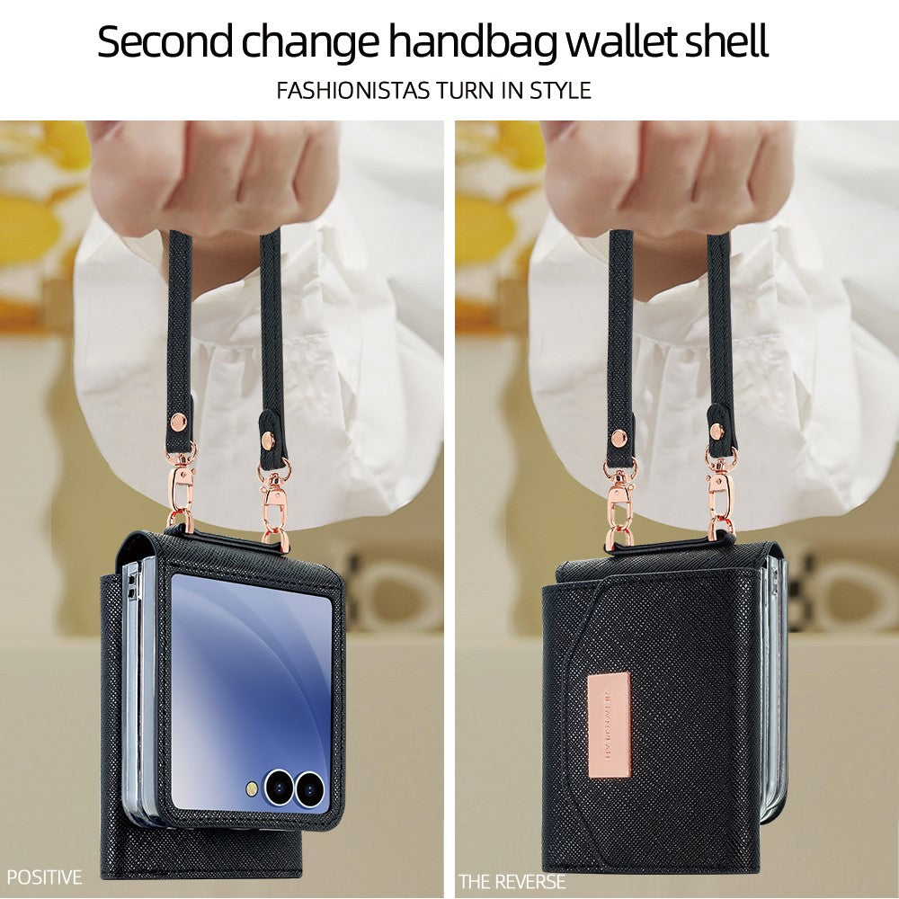 Til Samsung Galaxy Z Flip7 5G Pung-Etui PU + PC Stødsikkert Telefoncover med Håndrem