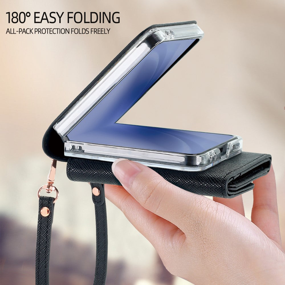 Til Samsung Galaxy Z Flip7 5G Pung-Etui PU + PC Stødsikkert Telefoncover med Håndrem
