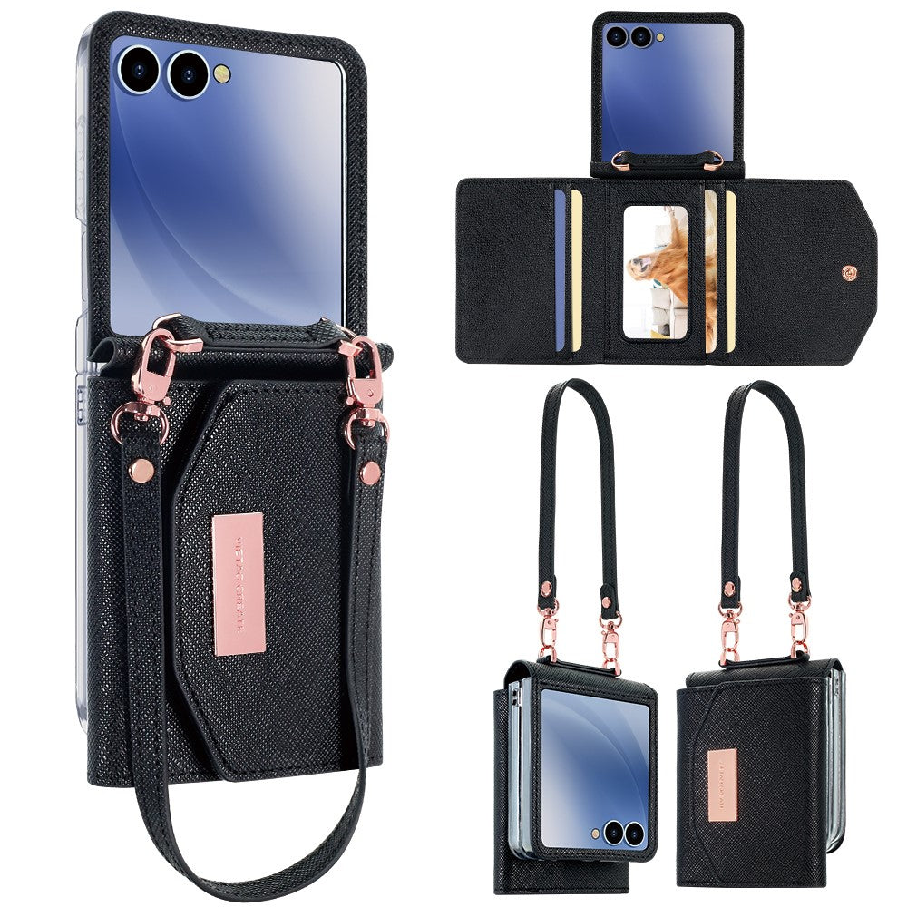 Til Samsung Galaxy Z Flip7 5G Pung-Etui PU + PC Stødsikkert Telefoncover med Håndrem