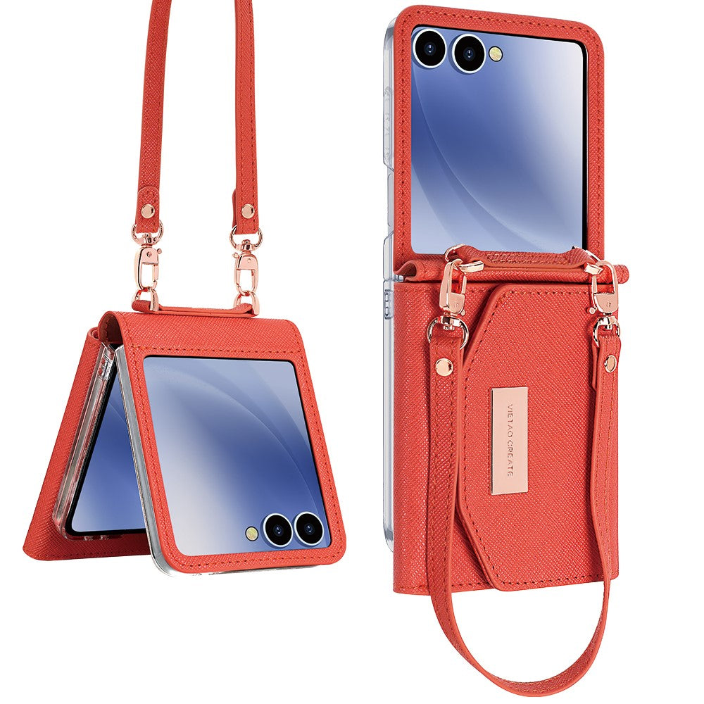 Til Samsung Galaxy Z Flip7 5G Pung-Etui PU + PC Stødsikkert Telefoncover med Håndrem