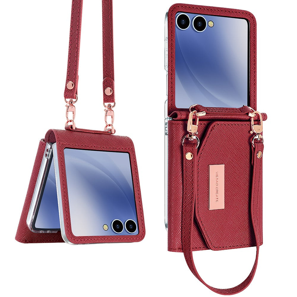 Til Samsung Galaxy Z Flip7 5G Pung-Etui PU + PC Stødsikkert Telefoncover med Håndrem