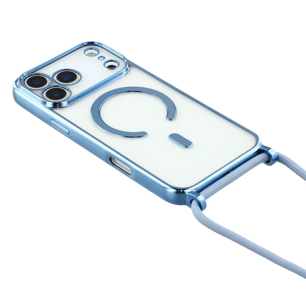 For iPhone 18 Pro Max / 17 Pro Max Case Compatible with MagSafe Electroplating Edge TPU Phone Cover with Shoulder Strap