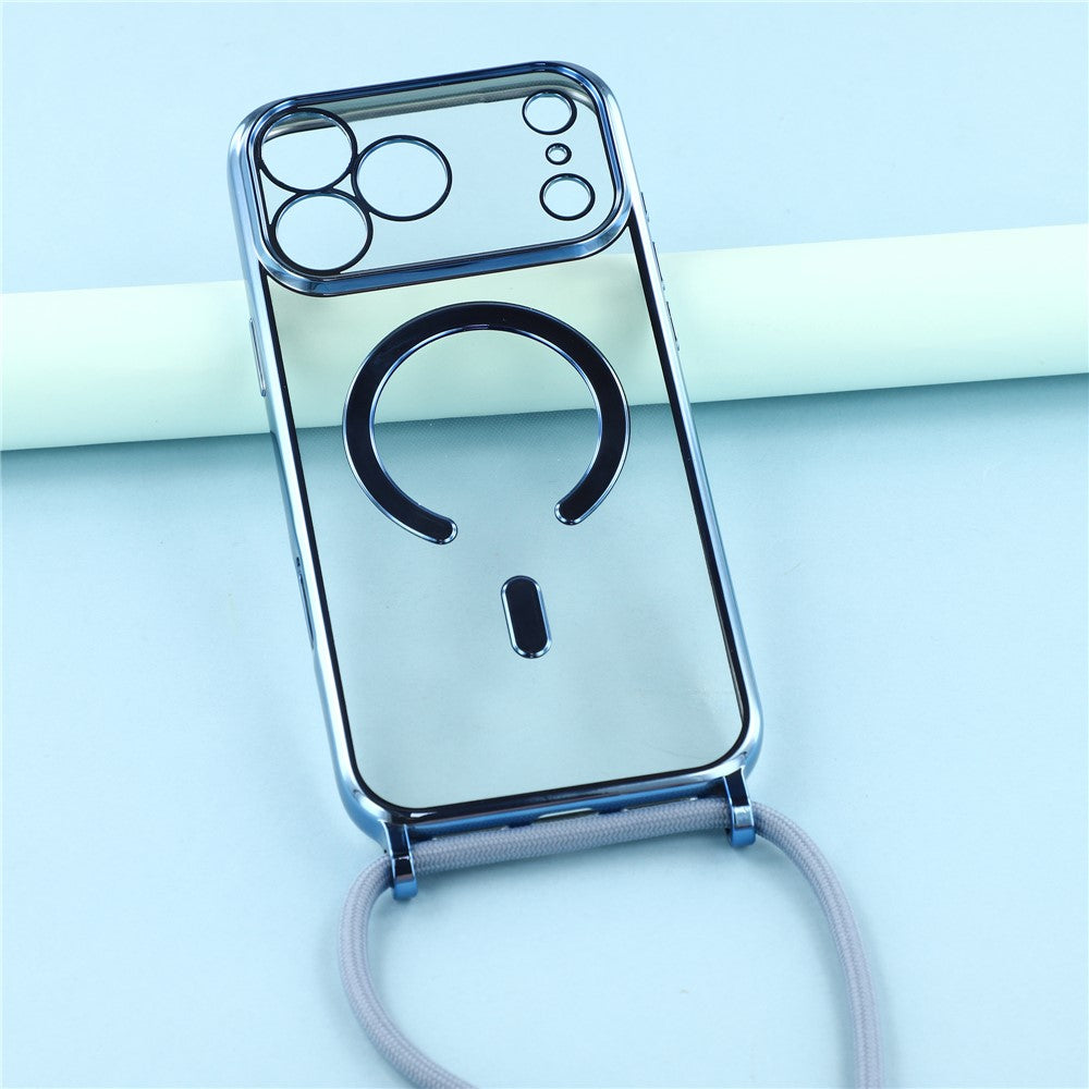For iPhone 18 Pro Max / 17 Pro Max Case Compatible with MagSafe Electroplating Edge TPU Phone Cover with Shoulder Strap