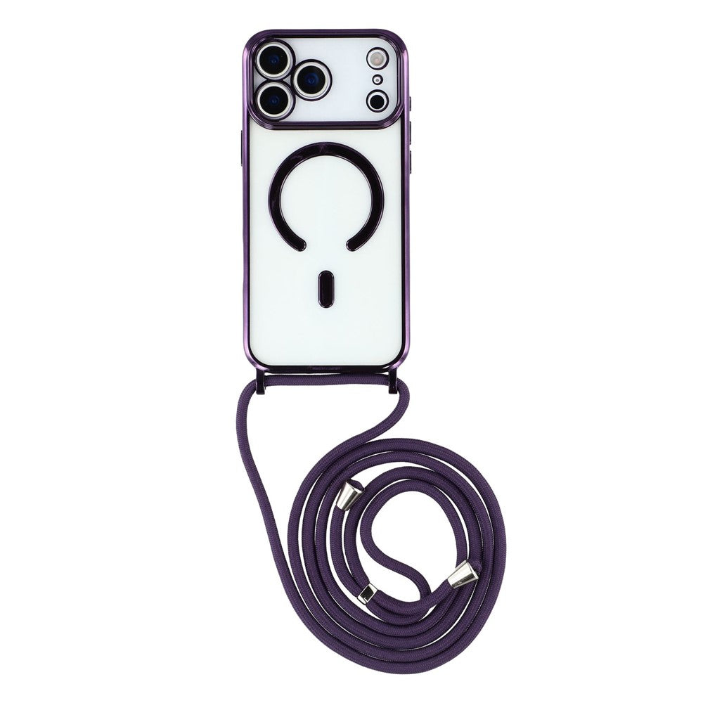 For iPhone 18 Pro Max / 17 Pro Max Case Compatible with MagSafe Electroplating Edge TPU Phone Cover with Shoulder Strap