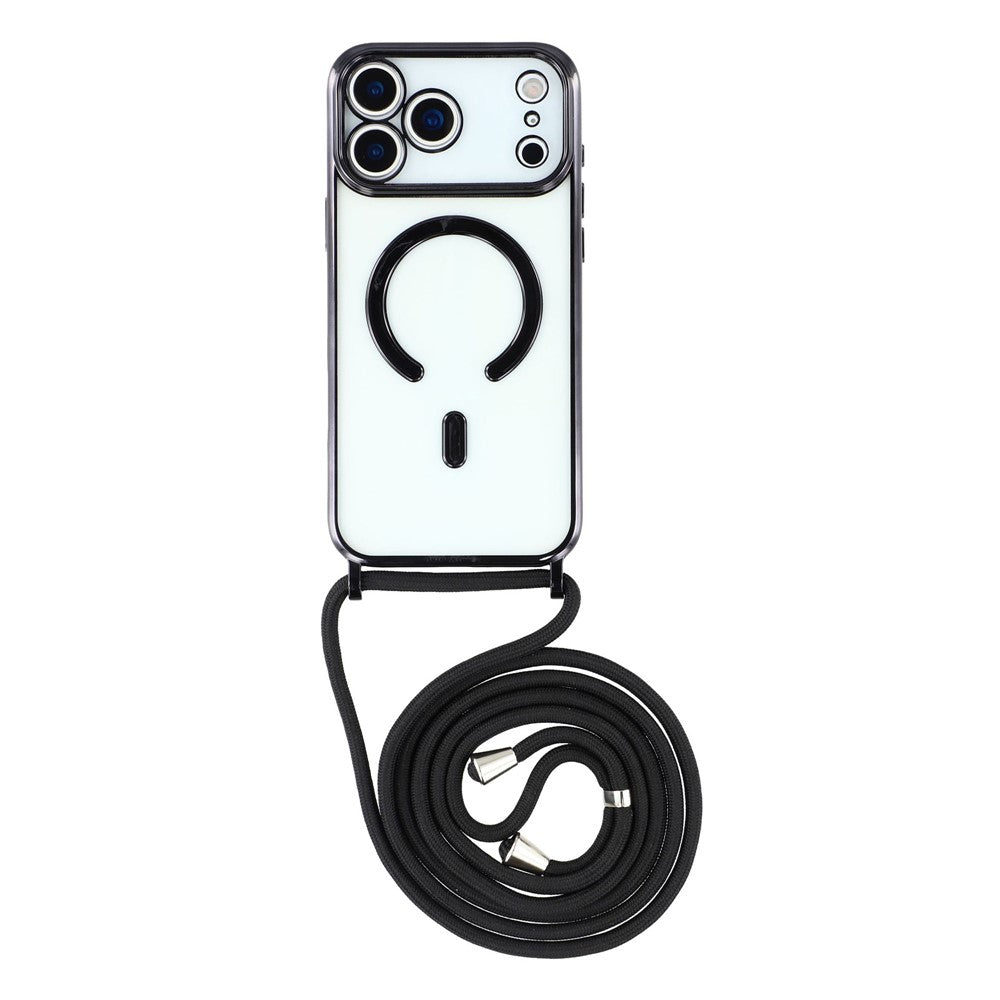 For iPhone 18 Pro Max / 17 Pro Max Case Compatible with MagSafe Electroplating Edge TPU Phone Cover with Shoulder Strap