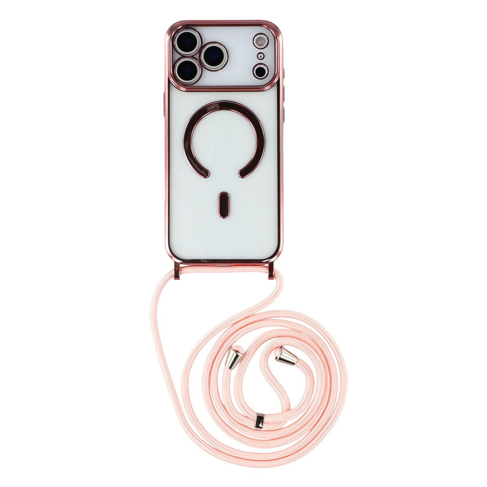 For iPhone 18 Pro / 17 Pro Case Compatible with MagSafe Electroplating Edge TPU Phone Cover with Shoulder Strap