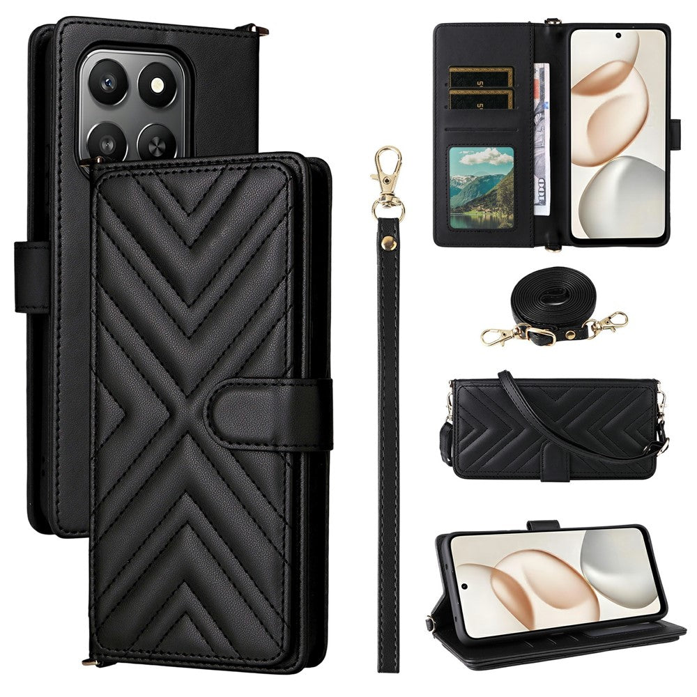 For Honor 400 Smart 5G / 4G / X7d 4G cover med skulder-/håndledsrem læder telefoncover stativ pung