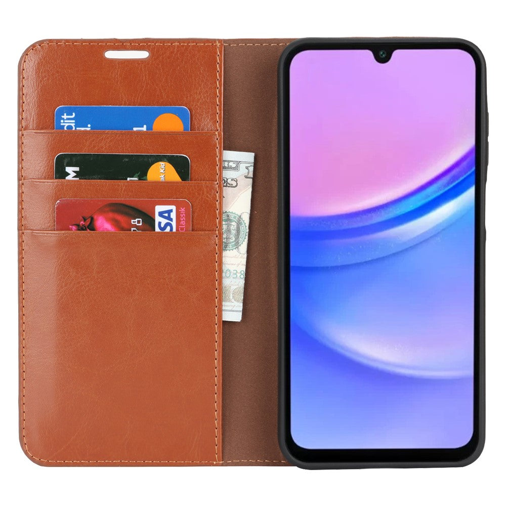 Samsung Galaxy A17 5G / A17 4G-skal, plånboksfodral i läder med Crazy Horse-textur