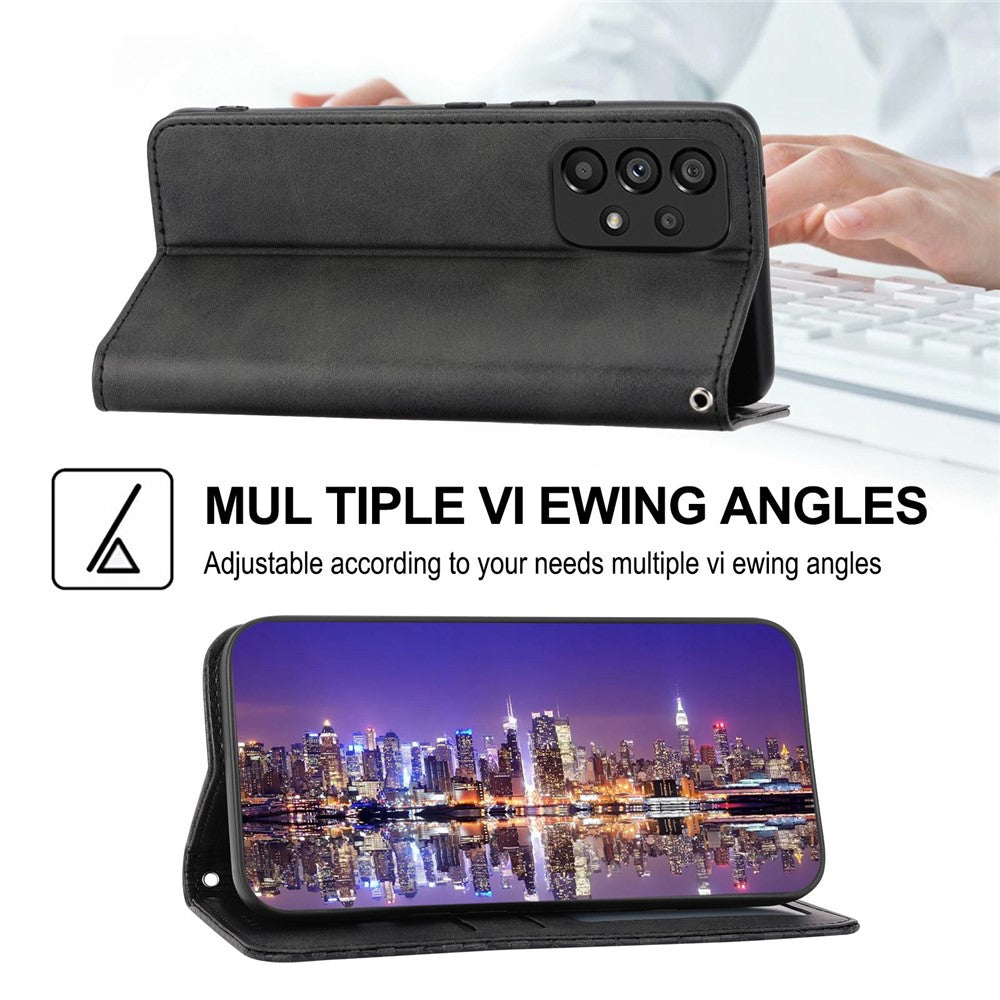 For Samsung Galaxy A72 4G / 5G Full Protection Calf Texture Phone Case PU Leather Wallet Stand Imprinted Rhombus Pattern Cell Phone Cover with Strap