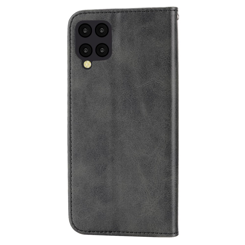 Anti-drop Protective Phone Case For Samsung Galaxy A22 4G (EU Version), Calf Texture PU Leather Imprinted Rhombus Pattern Flip Cover Wallet Stand with Strap
