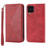 Anti-drop Protective Phone Case For Samsung Galaxy A22 4G (EU Version), Calf Texture PU Leather Imprinted Rhombus Pattern Flip Cover Wallet Stand with Strap