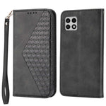 Flip Cover Wallet Etui Til Samsung Galaxy A22 5G (EU Version), Kalvetekstur PU Læder Stativ Præget Rombus Mønster Mobiltelefon Cover med Rem
