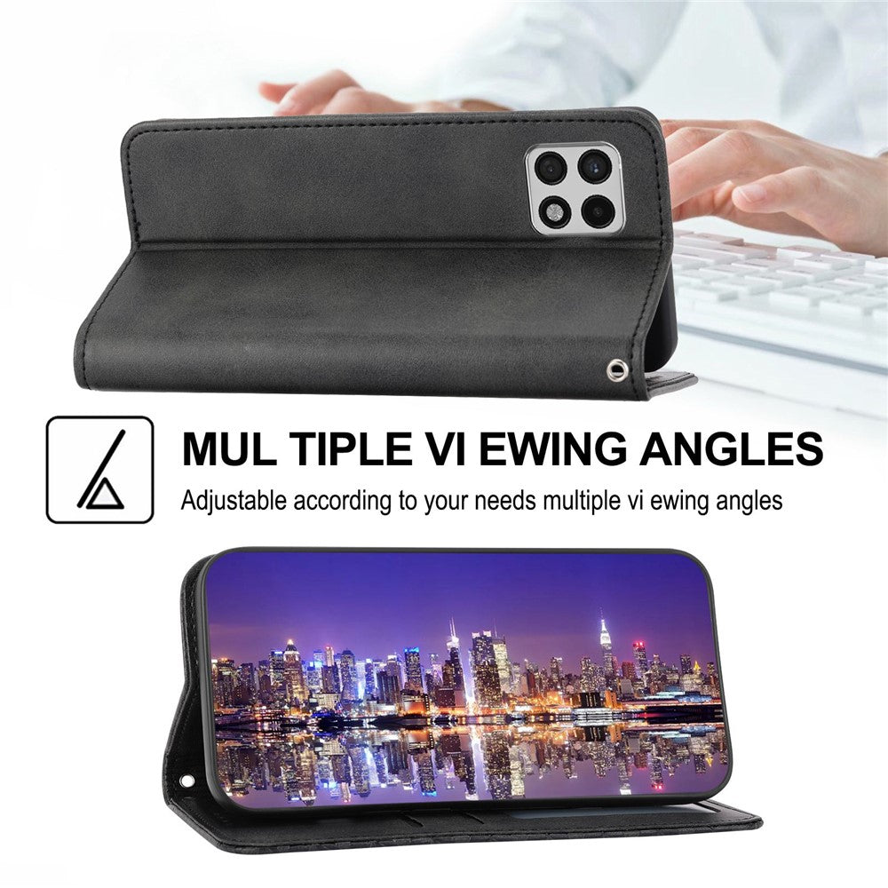 Flip Cover Wallet Etui Til Samsung Galaxy A22 5G (EU Version), Kalvetekstur PU Læder Stativ Præget Rombus Mønster Mobiltelefon Cover med Rem