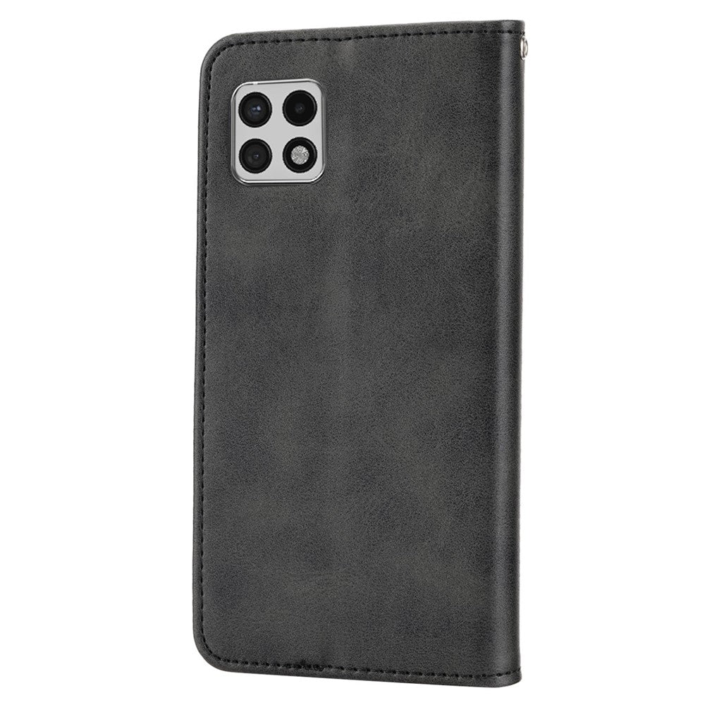 Flip Cover Wallet Etui Til Samsung Galaxy A22 5G (EU Version), Kalvetekstur PU Læder Stativ Præget Rombus Mønster Mobiltelefon Cover med Rem