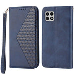 Flip Cover Wallet Etui Til Samsung Galaxy A22 5G (EU Version), Kalvetekstur PU Læder Stativ Præget Rombus Mønster Mobiltelefon Cover med Rem