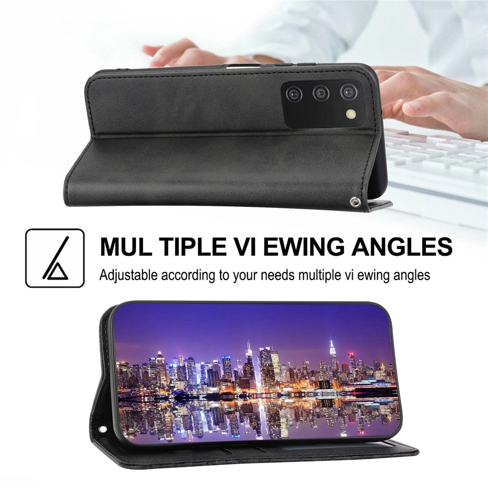 Phone Wallet Case For Samsung Galaxy A03s (164.2mm) Calf Texture PU Leather Stand Imprint Rhombus Pattern Phone Cover with Strap