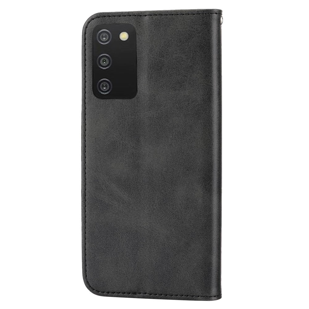 Phone Wallet Case For Samsung Galaxy A03s (164.2mm) Calf Texture PU Leather Stand Imprint Rhombus Pattern Phone Cover with Strap