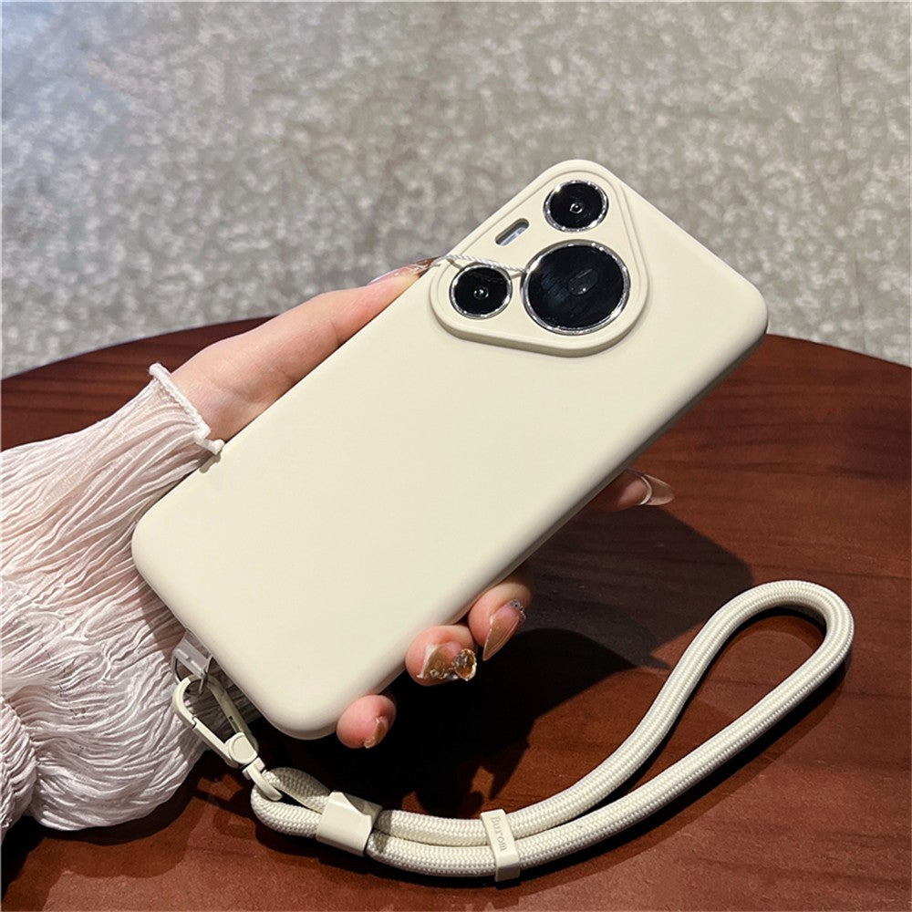 For Huawei Pura 70 Pro Case Precise Cutouts Liquid Silicone + PC Phone Cover with Wrist Strap