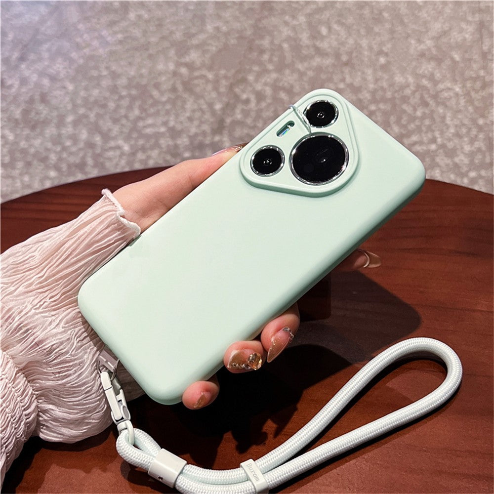For Huawei Pura 70 Pro Case Precise Cutouts Liquid Silicone + PC Phone Cover with Wrist Strap