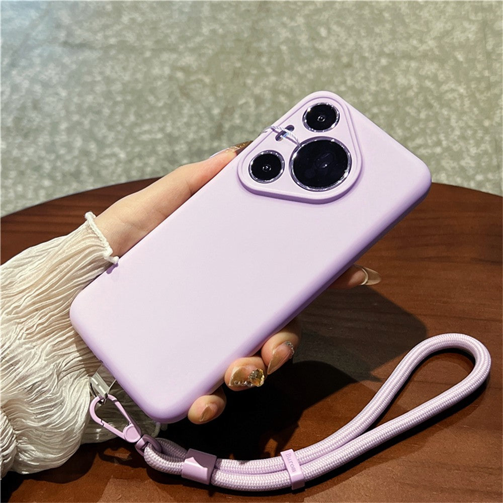 For Huawei Pura 70 Pro Case Precise Cutouts Liquid Silicone + PC Phone Cover with Wrist Strap